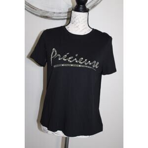 H&M Black Rhinestone “Précieuse” Graphic Tee Women’s Size M